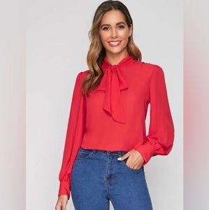 COPY - Shein Tie neck Solid Blouse